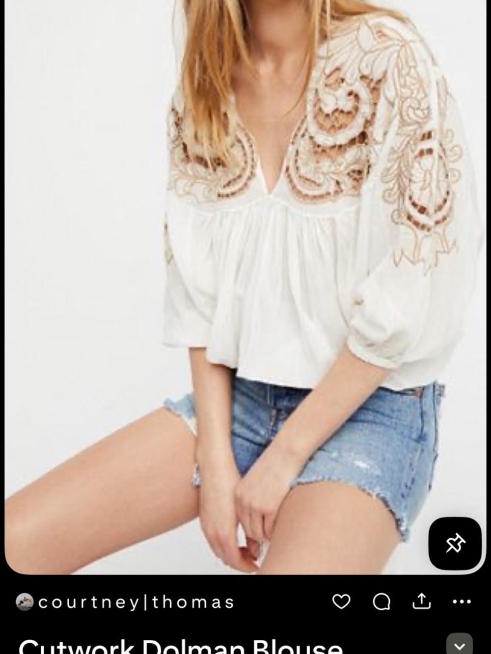 Free People Cream Blouse with Beige Cutwork Embroidery